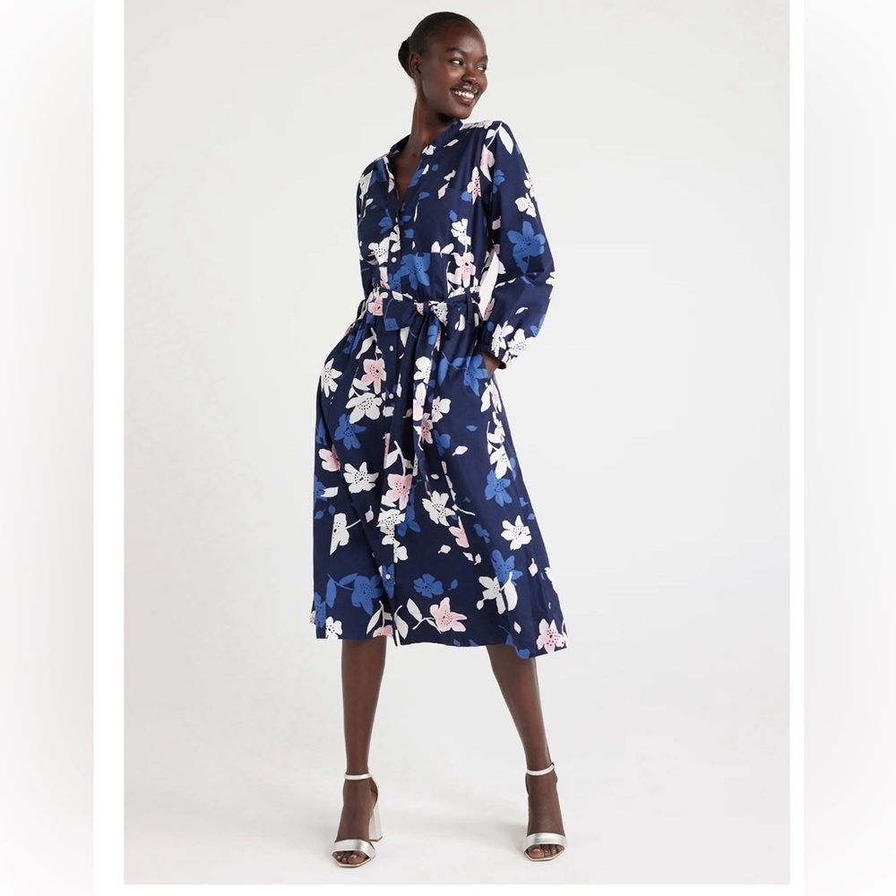 Blue Floral Midi Button Down Midi Dress